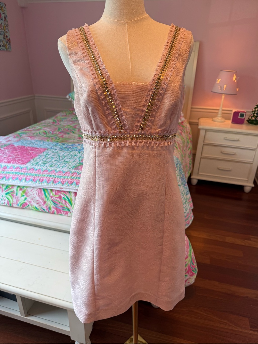 Lilly Pulitzer Blush Pink Embellished V-Neck Sleeveless Dress